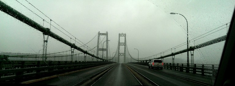 Crossing the Tacoma Narrows bridge.